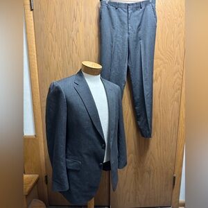 VTG 100% Wool Charcoal Gray Herringbone Suit Men’s 40 Pants 33x30 Augustus